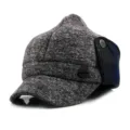 Chapeau d'hiver gris pointu avec cache-oreilles et bord de casquette - Taille Unique pour 56-58cm / Gris