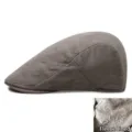 Classic grey suede flat cap for men and women with warm fleece lining interior - 56-59cm / Gray
