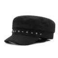 Stylish black woolen military navy hat with silver star and stud rivet decorations - One Size(56-58cm) / Style 3 - Black