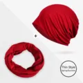 Red lightweight breathable beanie and neck warmer set for spring and summer - One Size / Burgundy