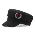 Black wool navy captain hat with red 37 embroidery and laurel wreath detail. - One Size(56-58cm) / Style 4-Black