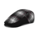 Classic plaid flat cap in black, white, and pink checkered pattern for winter wear - 55-58cm (Adjustable) / Woolen Plaid / Black