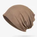 Breathable hollow-out thin mesh summer beanie hat in brown for outdoor leisure activities - Coffee