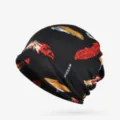 Detalle de un suave gorro turbante negro con vibrantes motivos de plumas de colores - Talla Única (Alta Elasticidad) / Estilo 2 (Pluma Colorida) / Negro
