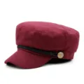 Stylish burgundy woolen navy cap featuring a black braided rope and gold emblem button - One Size(56-58cm) / Style 6 Wine Red