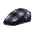 Unisex navy plaid flat cap with patchwork design and ivy cap style for outdoors - 55-58cm (Adjustable) / Woolen Plaid / Blue