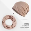 Conjunto de gorro y braga de cuello de modal ligero en marrón para primavera y verano. - Talla única / Caqui