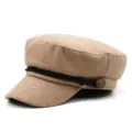 Stylish wool felt captain hat in light beige with decorative black rope for winter - One Size(56-58cm) / Style 6 Khaki