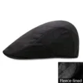 Black suede fleece lined beret hat for autumn winter with warm plush inner lining - 56-59cm / Black and Gray