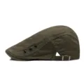 Vintage dark olive striped corduroy flat cap for men with decorative rivets and adjustable buckle. - Adjustable for 55-59cm Head Circumference / Rivet Style / Army Green