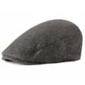 Classic retro herringbone pattern flat cap in grey and brown wool blend for men and women. - M (56-58cm) / Coffee Twill