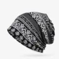 Detailed macro view of the paisley print turban hat featuring an ethnic pattern - One Size (High Elasticity) / Style 4 (Paisley) / Black