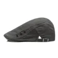 Grey striped vintage beret cap with decorative rivets and adjustable back buckle - Adjustable for 55-59cm Head Circumference / Rivet Style / Gray