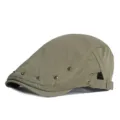 Vintage army green flat cap for men and women with rivet details and adjustable strap - Adjustable for 55-59cm Head Circumference / With Ventilation Holes / Army Green