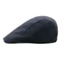 Classic British style wool flat cap with subtle navy plaid pattern for autumn winter - 56-58cm (Adjustable) / Black Blue Green Plaid