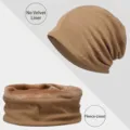 Conjunto de gorro de invierno y calentador de cuello con forro polar color caqui - Estilo con Forro de Felpa / Amarillo Tierra