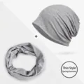Lightweight grey beanie hat and infinity scarf set for spring and summer - One Size / Light Grey