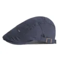 Navy blue vintage cotton flat cap with adjustable metal buckle for men and women - Adjustable for 55-59cm Head Circumference / FASHION Embroidery Style / Navy Blue