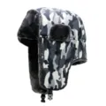 Camouflage plush trapper hat with windproof ear flaps in gray and white camo pattern. - One Size (56-59cm) / Gray Camo