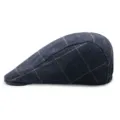 Premium dark blue windowpane plaid woolen flat cap for stylish autumn and winter warmth - 56-58cm (Adjustable) / Dark Blue Khaki Plaid