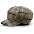 British retro plaid newsboy hat in khaki for women and men, classic octagonal cap style - One Size 56-58cm / Style 1 / Light Khaki