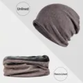 Gorro gris cálido para hombre otoño invierno y conjunto de bufanda forrada de lana - Estilo con Forro de Felpa / Café