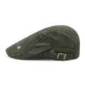 Vintage army green cotton beret cap with adjustable metal buckle and decorative side rivet - Adjustable for 55-59cm Head Circumference / Button Decor Style / Army Green