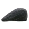 Classic dark grey checkered wool blend flat cap with retro British style for winter - 56-58cm (Adjustable) / Grey Khaki White Stripes