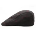 Vintage dark grey wool flat cap with red windowpane check pattern for autumn and winter - 56-58cm (Adjustable) / Coffee Red Plaid