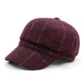 Gorra de vendedor de periódicos vintage a cuadros burdeos para mujer en algodón - Talla Única para 56-58cm / Cuadros Granate