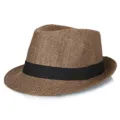 Breathable brown paper straw fedora hat with black ribbon for stylish summer sun protection - M (56-58cm) / Coffee