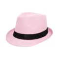 Stylish pink paper straw jazz hat with black ribbon band for breathable summer sun protection - M (56-58cm) / Pink