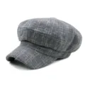Gorra de repartidor vintage gris a cuadros para mujer de algodón - Talla Única para 56-58cm / Cuadros Grises