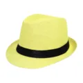 Breathable yellow straw fedora hat with black band for summer sun protection - M (56-58cm) / Yellow