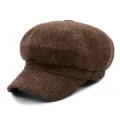 Gorra clásica de repartidor de periódicos a cuadros marrones para mujer en lana cálida - Talla Única para 56-58cm / Cuadros Café