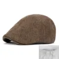 Gorra plana de lino marrón vintage con detalle de tejido transpirable gris claro - Talla única(56-58cm) / Estilo de Banda Elástica / Café