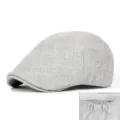 Boina de lino gris claro transpirable para hombre y mujer con diseño retro vintage - Talla única(56-58cm) / Estilo de Banda Elástica / Gris claro