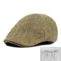 Gorra plana clásica de lino transpirable para hombre y mujer en marrón y gris claro - Talla única(56-58cm) / Estilo de Banda Elástica / Caqui