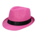Stylish rose pink straw fedora hat with black ribbon for trendy summer sun protection - Rose Red