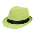 Breathable lime green paper straw fedora hat with black ribbon for beach sun protection - Cyan