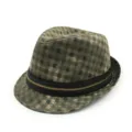 Classic plaid fedora hat with unique gold zipper trim for men and women - One Size (56-58cm) / Grid Color 1