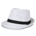 Classic breathable white paper straw jazz fedora hat featuring a stylish black ribbon band - Pure White