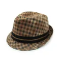 Vintage British style checkered fedora hat with unique gold zipper band decoration - One Size (56-58cm) / Grid Color 2