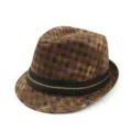 British style vintage plaid fedora hat in brown with a unique black zipper band detail - One Size (56-58cm) / Grid Color 3