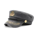 Cappello da capitano classico in lana grigia con ricamo corona e spighe dorate invernale - Taglia unica / Stile lana / Grigio