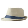 Classic breathable straw fedora hat with navy blue band for stylish sun protection - Beige with Blue Band