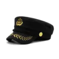Cappello classico da marinaio nero in lana con ricamo dorato a corona e spighe - Taglia unica / Stile lana / Nero