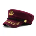 Cappello da capitano classico in lana bordeaux con ricami dorati di alloro e corona - Taglia unica / Stile lana / Bordeaux
