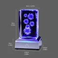 Detailed dimensions of the 3D laser engraved daisy crystal night light cube with base - Daisy Crystal Base