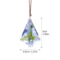 Close-up detailed view of faceted K9 crystal prism suncatcher with clear size dimensions - Approx 50x35mm / Clear